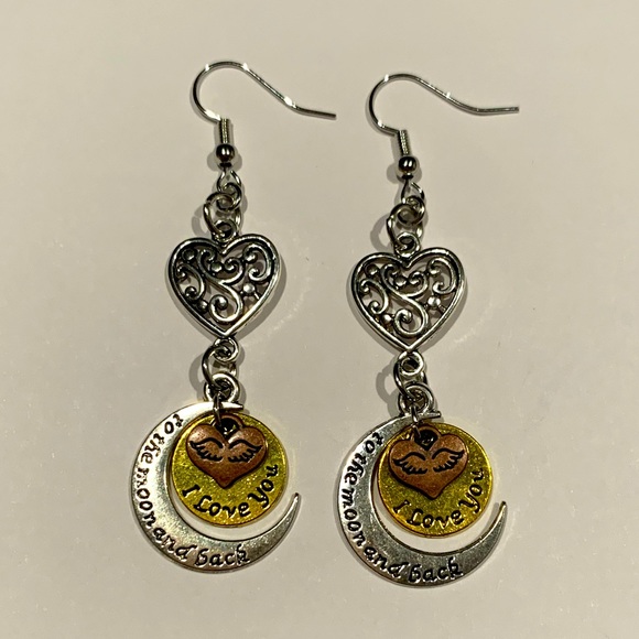 Dynamic Duo Designs Jewelry - I love you to the moon and back dangle charm earrings
